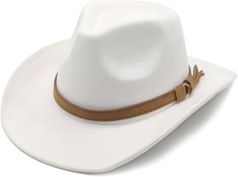 CCAKXCJJ Unisex Western Suede Cowboy Cowgirl Hat Classic Wide Brim Fedora Hat for Men &Women - Image 1